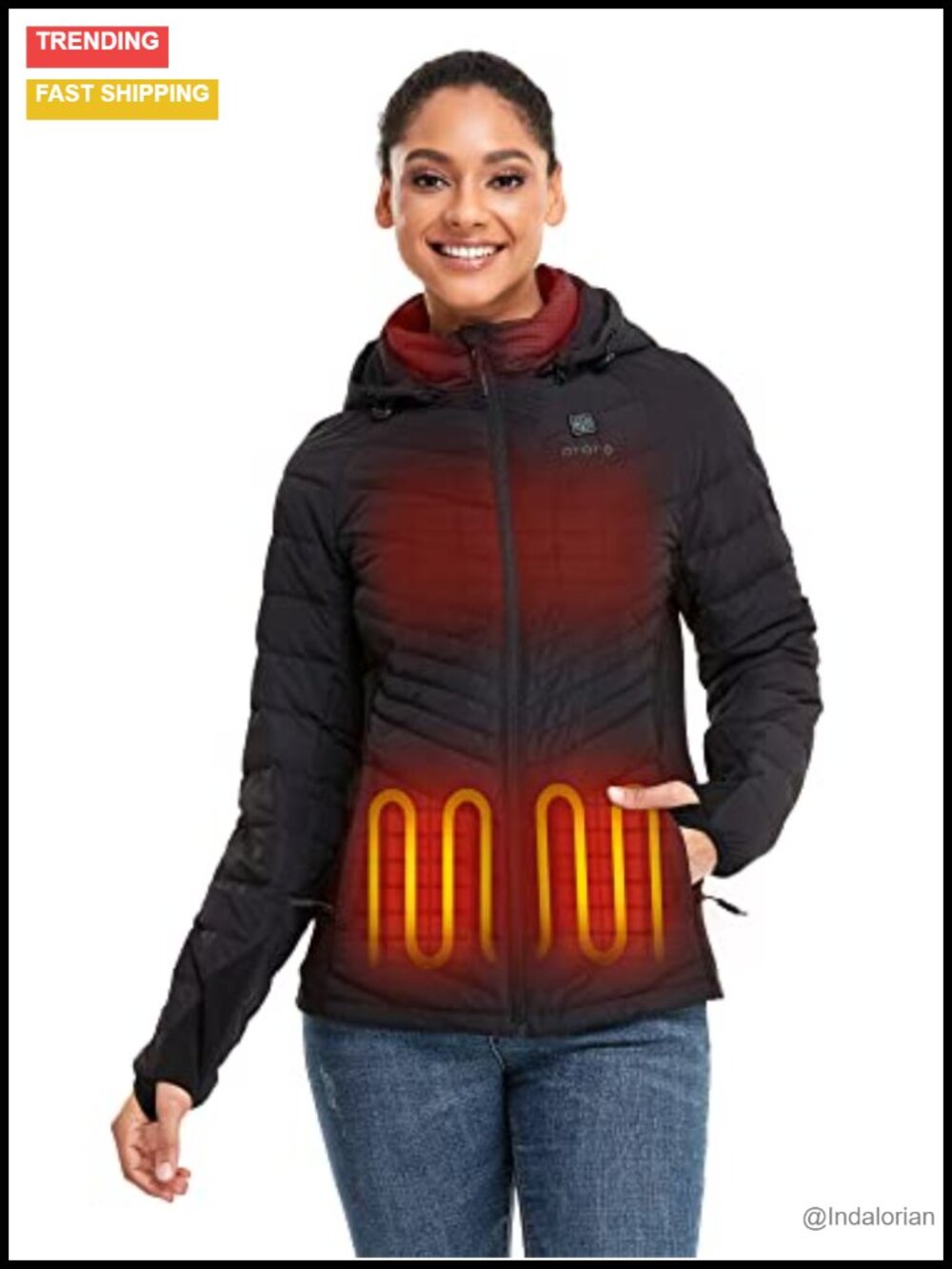 800-Fill Power Heated Down Jacket Detachable Hood USB Battery Women